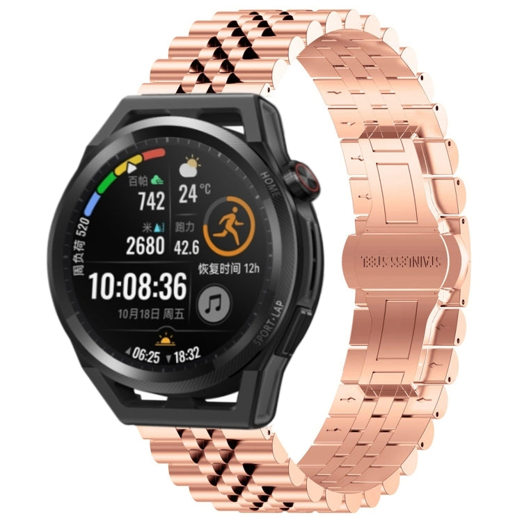 For Huawei Watch GT Runner Five Bull Half Round Stainless Steel Watch Band + Strap Removal Tool(Rose Gold) - Smart Wear by PMC TechLife | Online Shopping South Africa | PMC TechLife
