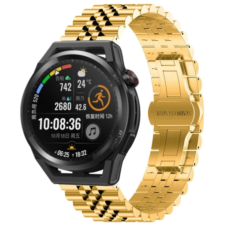 For Huawei Watch GT Runner Five Bull Half Round Stainless Steel Watch Band + Strap Removal Tool(Gold) - Smart Wear by PMC TechLife | Online Shopping South Africa | PMC TechLife