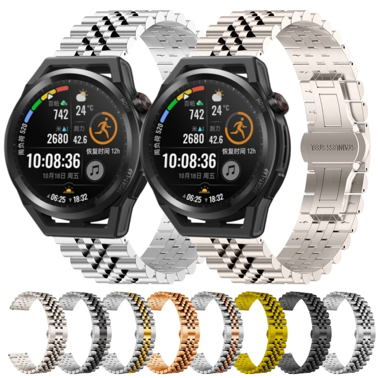 For Huawei Watch GT Runner Five Bull Half Round Stainless Steel Watch Band + Strap Removal Tool(Silver+Rose Gold) - Smart Wear by PMC TechLife | Online Shopping South Africa | PMC TechLife