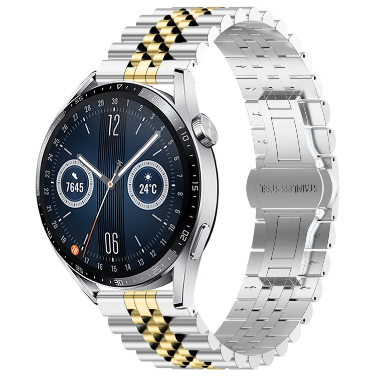 For Huawei Watch GT3 46mm Five Bull Half Round Stainless Steel Watch Band + Strap Removal Tool(Silver+Gold) -  by PMC TechLife | Online Shopping South Africa | PMC TechLife