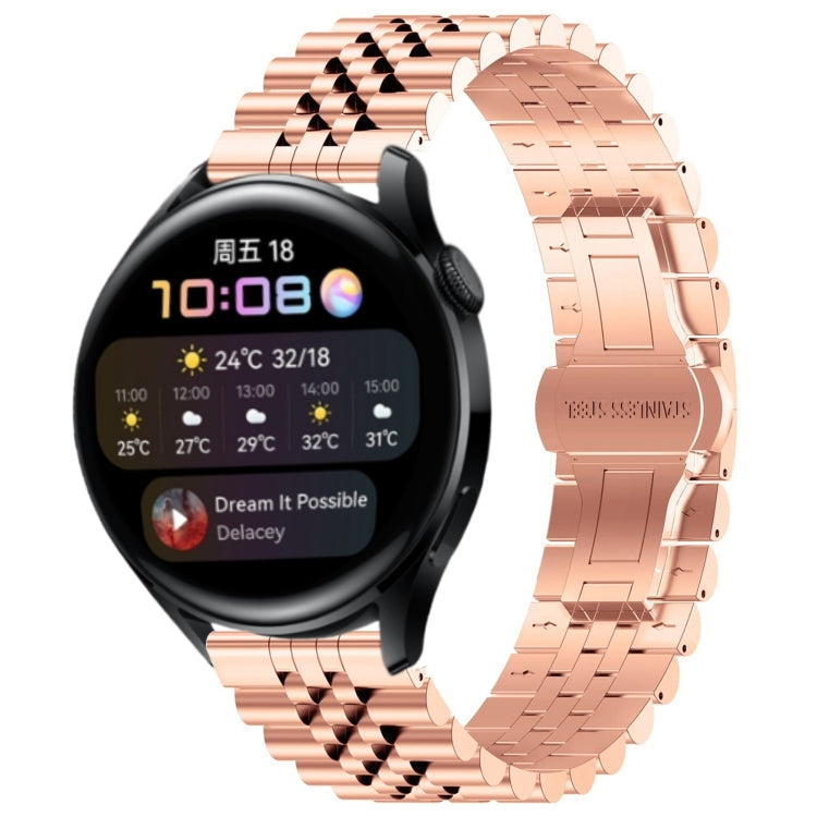 For Huawei Watch 3 / 3 Pro Five Bull Half Round Stainless Steel Watch Band + Strap Removal Tool(Rose Gold) - Smart Wear by PMC TechLife | Online Shopping South Africa | PMC TechLife