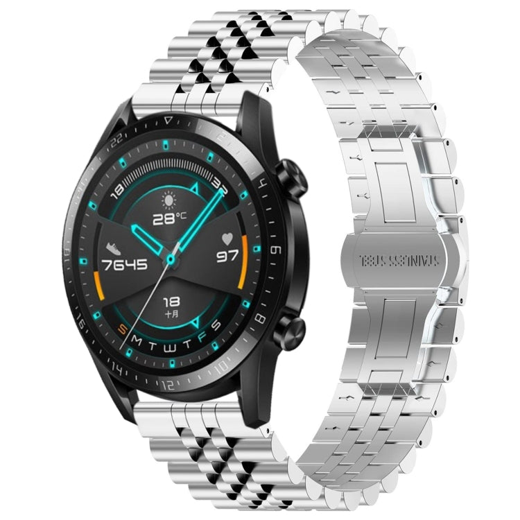 For Huawei Watch GT 42mm/46mm / GT2 46mm Five Bull Half Round Stainless Steel Watch Band + Strap Removal Tool(Silver) -  by PMC TechLife | Online Shopping South Africa | PMC TechLife