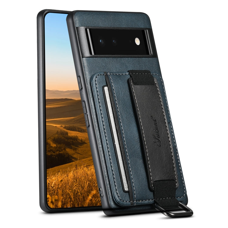 For Googel Pixel 6 Pro Suteni H13 Card Wallet Wrist Strap Holder PU Phone Case(Blue) - free shipping - PMC TechLife - Order now!