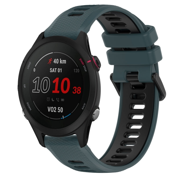 For Garmin Forerunner 255S Music 18mm Sports Two-Color Silicone Watch Band(Olive Green+Black) - Smart Wear by PMC TechLife | Online Shopping South Africa | PMC TechLife