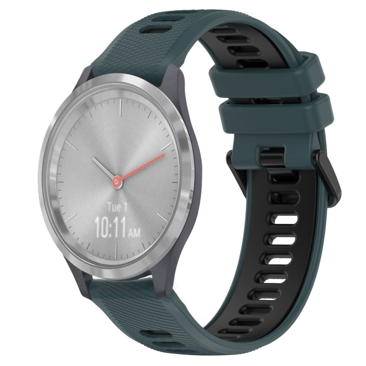 For Garmin Vivomove 3S 18mm Sports Two-Color Silicone Watch Band(Olive Green+Black) - Smart Wear by PMC TechLife | Online Shopping South Africa | PMC TechLife