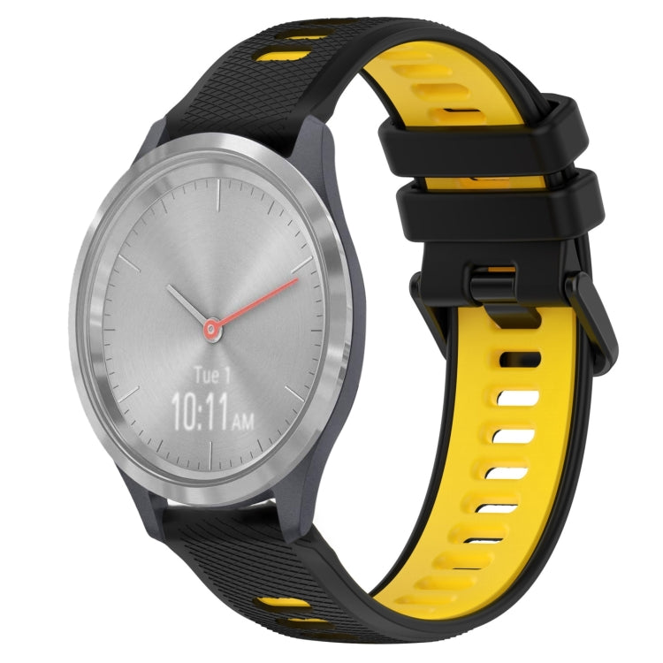 For Garmin Vivomove 3S 18mm Sports Two-Color Silicone Watch Band(Black+Yellow) - Smart Wear by PMC TechLife | Online Shopping South Africa | PMC TechLife