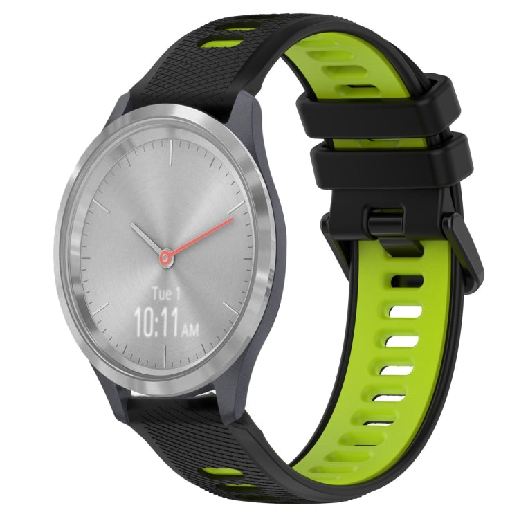 For Garmin Vivomove 3S 18mm Sports Two-Color Silicone Watch Band(Black+Green) - Smart Wear by PMC TechLife | Online Shopping South Africa | PMC TechLife