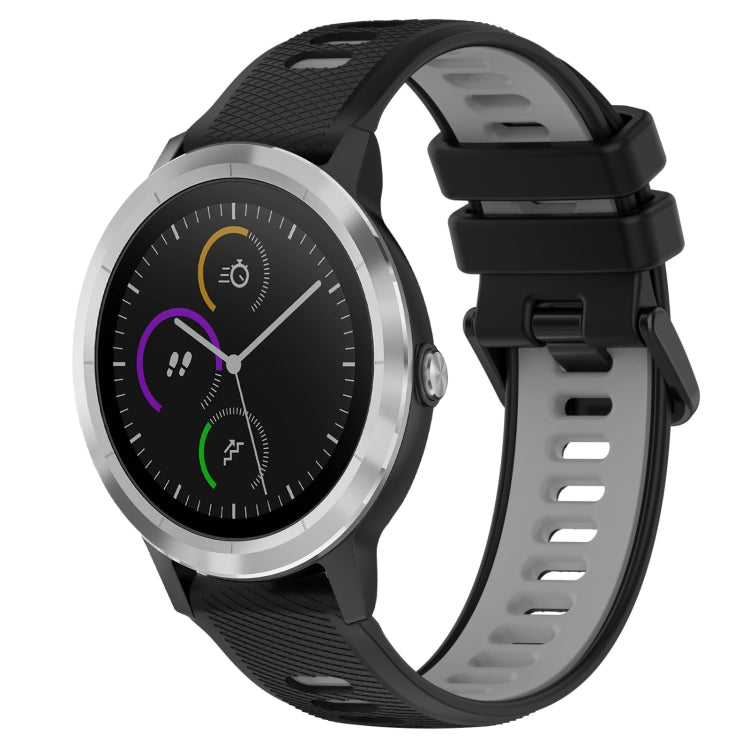 For Garmin Vivoactive3 20mm Sports Two-Color Silicone Watch Band(Black+Grey) - Smart Wear by PMC TechLife | Online Shopping South Africa | PMC TechLife