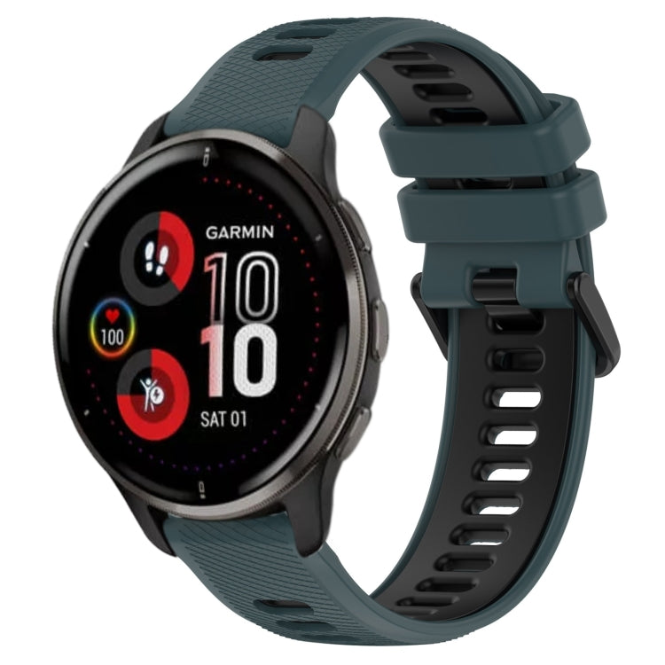 For Garmin Venu 2 Plus 20mm Sports Two-Color Silicone Watch Band(Olive Green+Black) - Smart Wear by PMC TechLife | Online Shopping South Africa | PMC TechLife