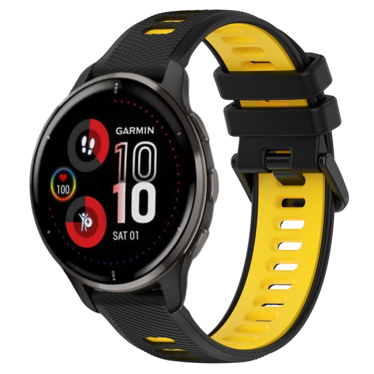 For Garmin Venu 2 Plus 20mm Sports Two-Color Silicone Watch Band(Black+Yellow) - Smart Wear by PMC TechLife | Online Shopping South Africa | PMC TechLife