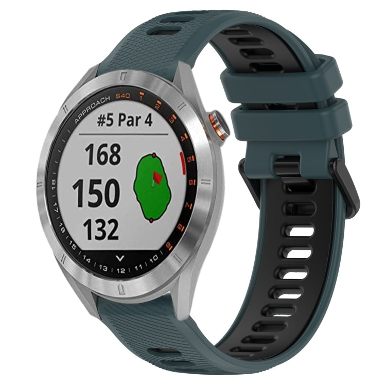 For Garmin Approach S40 20mm Sports Two-Color Silicone Watch Band(Olive Green+Black) - Smart Wear by PMC TechLife | Online Shopping South Africa | PMC TechLife