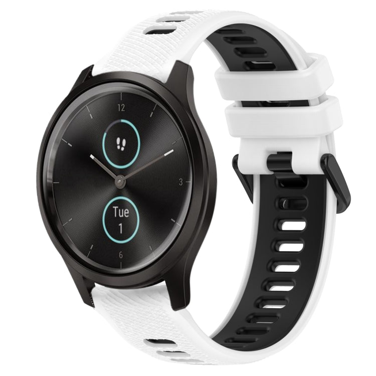 For Garmin VivoMove Style 20mm Sports Two-Color Silicone Watch Band(White+Black) - Smart Wear by PMC TechLife | Online Shopping South Africa | PMC TechLife