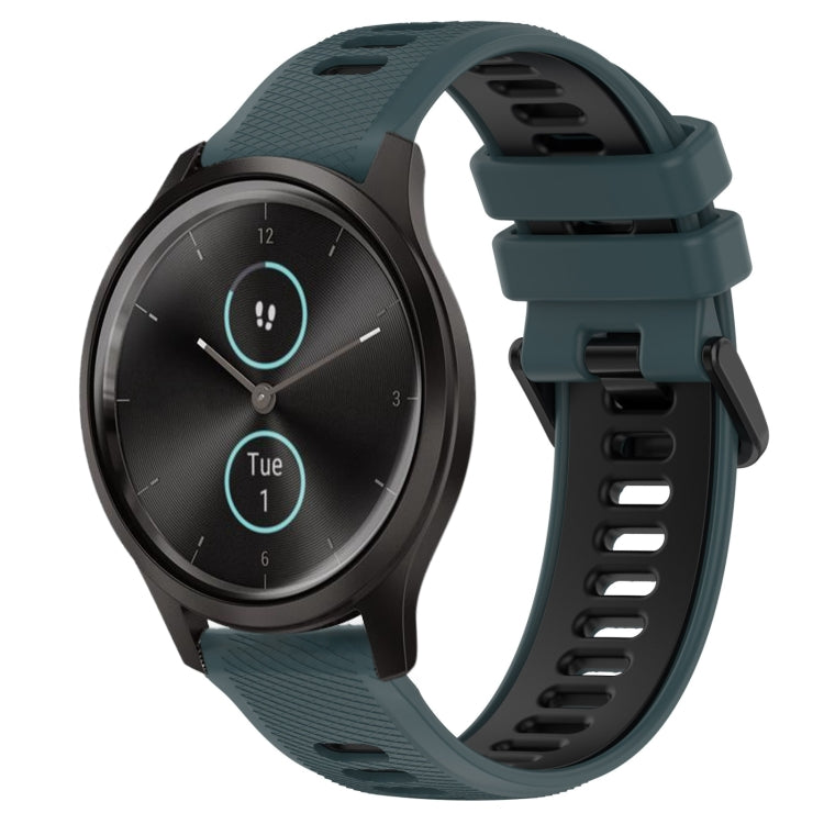 For Garmin VivoMove Style 20mm Sports Two-Color Silicone Watch Band(Olive Green+Black) - Watch Bands by PMC TechLife | Online Shopping South Africa | PMC TechLife