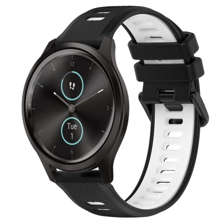 For Garmin VivoMove Style 20mm Sports Two-Color Silicone Watch Band(Black+White) - Smart Wear by PMC TechLife | Online Shopping South Africa | PMC TechLife
