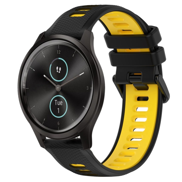 For Garmin VivoMove Style 20mm Sports Two-Color Silicone Watch Band(Black+Yellow) - Smart Wear by PMC TechLife | Online Shopping South Africa | PMC TechLife