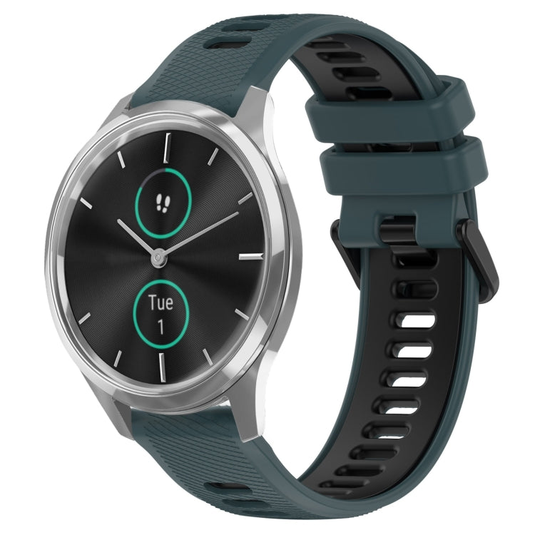 For Garmin VivoMove Luxe 20mm Sports Two-Color Silicone Watch Band(Olive Green+Black) - Smart Wear by PMC TechLife | Online Shopping South Africa | PMC TechLife