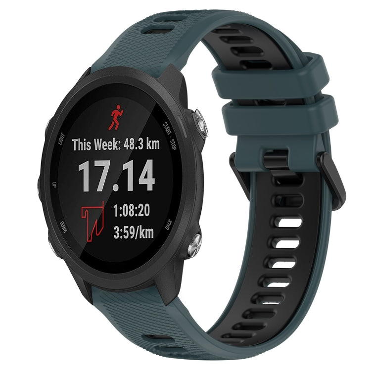 For Garmin Forerunner 245 Music 20mm Sports Two-Color Silicone Watch Band(Olive Green+Black) - Smart Wear by PMC TechLife | Online Shopping South Africa | PMC TechLife