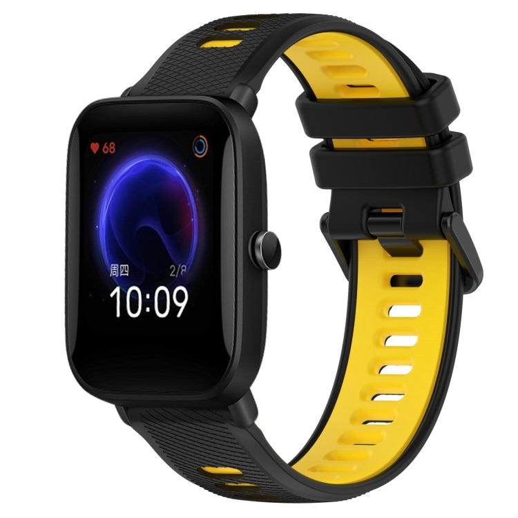 For Amazfit Pop 20mm Sports Two-Color Silicone Watch Band(Black+Yellow) - Smart Wear by PMC TechLife | Online Shopping South Africa | PMC TechLife