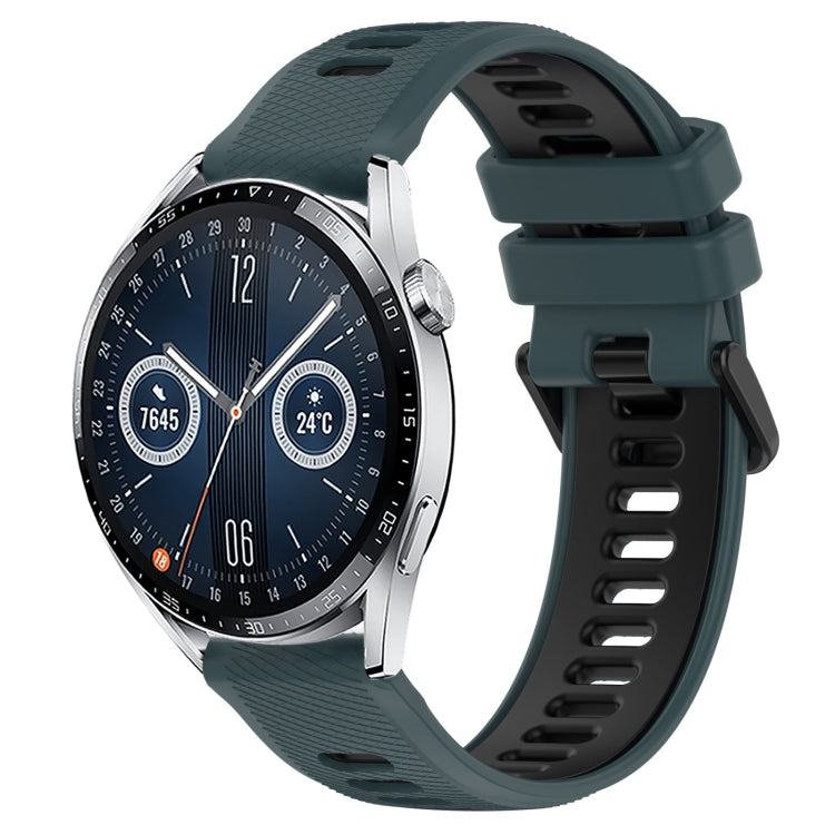 For Huawei Watch GT3 42mm 20mm Sports Two-Color Silicone Watch Band(Olive Green+Black) - Smart Wear by PMC TechLife | Online Shopping South Africa | PMC TechLife
