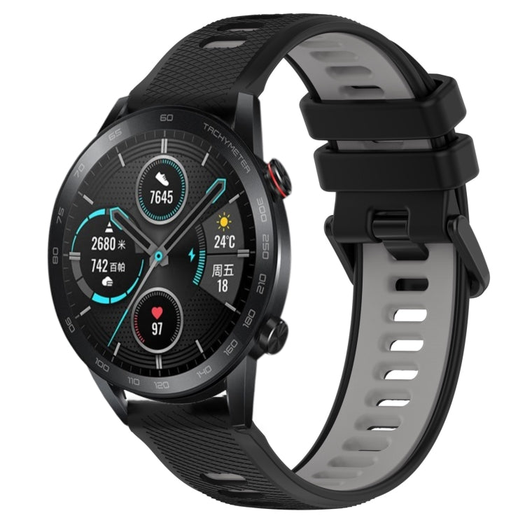 For Honor Magic Watch2 42mm 20mm Sports Two-Color Silicone Watch Band(Black+Grey) - Smart Wear by PMC TechLife | Online Shopping South Africa | PMC TechLife