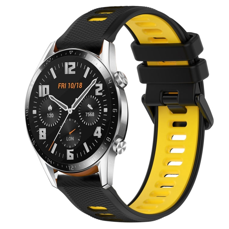 For Huawei GT2 46mm 22mm Sports Two-Color Silicone Watch Band(Black+Yellow) - Smart Wear by PMC TechLife | Online Shopping South Africa | PMC TechLife