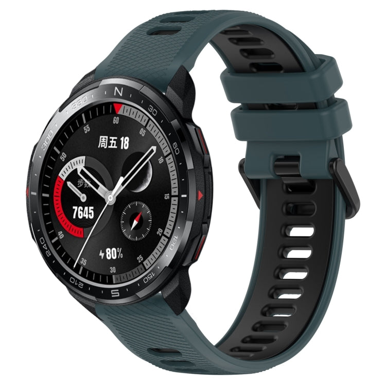 For Honor Watch GS Pro 22mm Sports Two-Color Silicone Watch Band(Olive Green+Black) - Smart Wear by PMC TechLife | Online Shopping South Africa | PMC TechLife