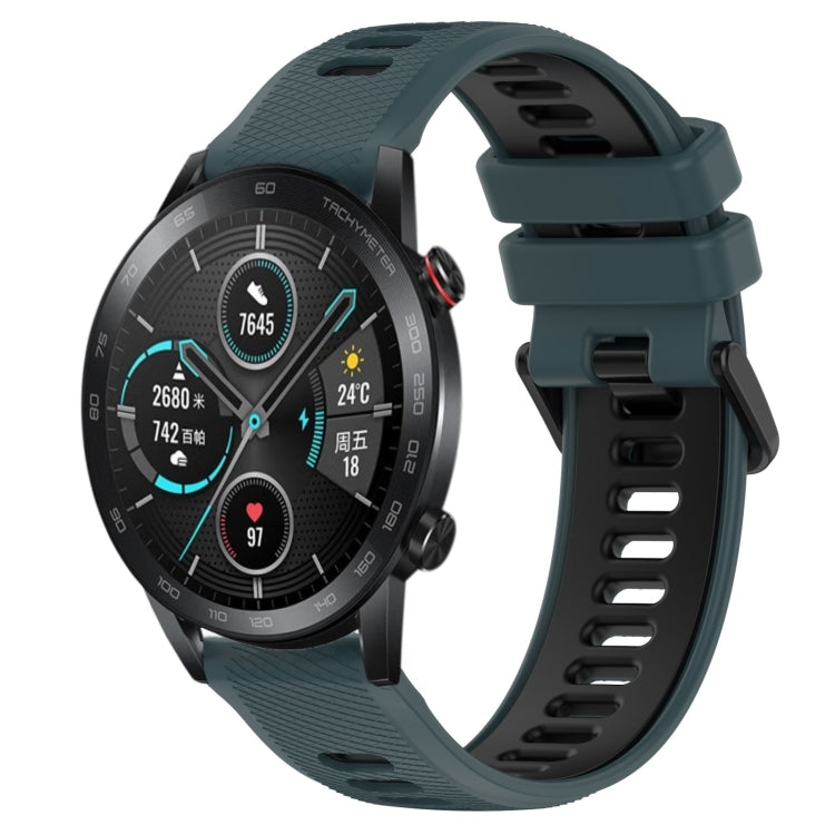 For Honor Magic Watch 2 46mm 22mm Sports Two-Color Silicone Watch Band(Olive Green+Black) - Smart Wear by PMC TechLife | Online Shopping South Africa | PMC TechLife
