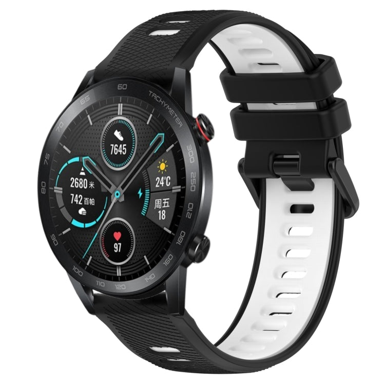 For Honor Magic Watch 2 46mm 22mm Sports Two-Color Silicone Watch Band(Black+White) - Smart Wear by PMC TechLife | Online Shopping South Africa | PMC TechLife