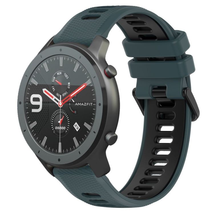For Amazfit GTR 47mm 22MM Sports Two-Color Silicone Watch Band(Olive Green + Black) - Smart Wear by PMC TechLife | Online Shopping South Africa | PMC TechLife