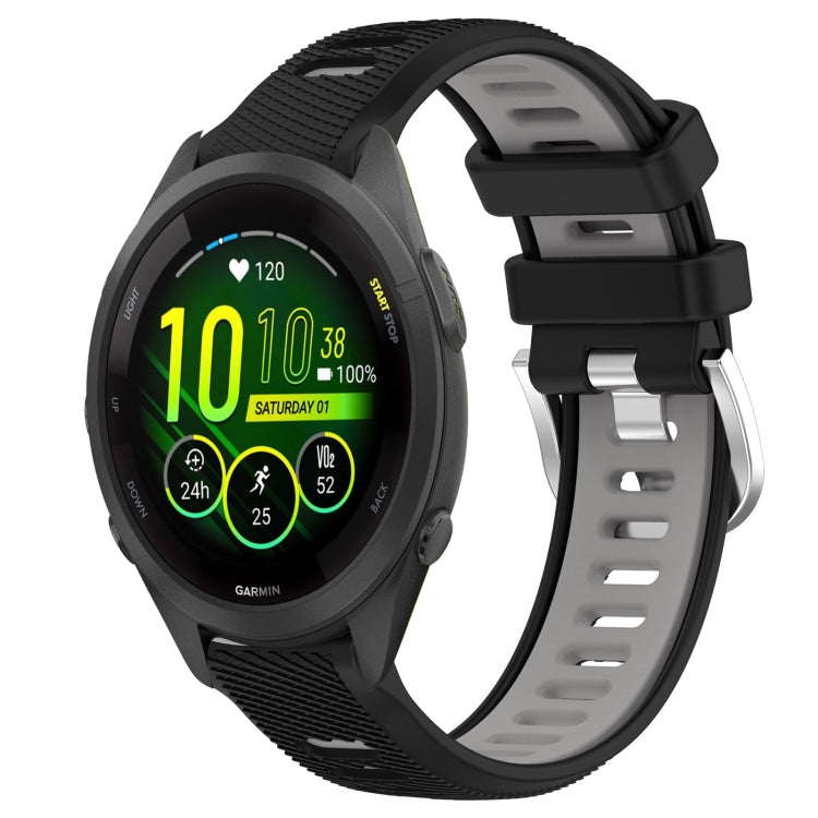 For Garmin Forerunner 265S 18mm Sports Two-Color Steel Buckle Silicone Watch Band(Black+Grey) - Smart Wear by PMC TechLife | Online Shopping South Africa | PMC TechLife