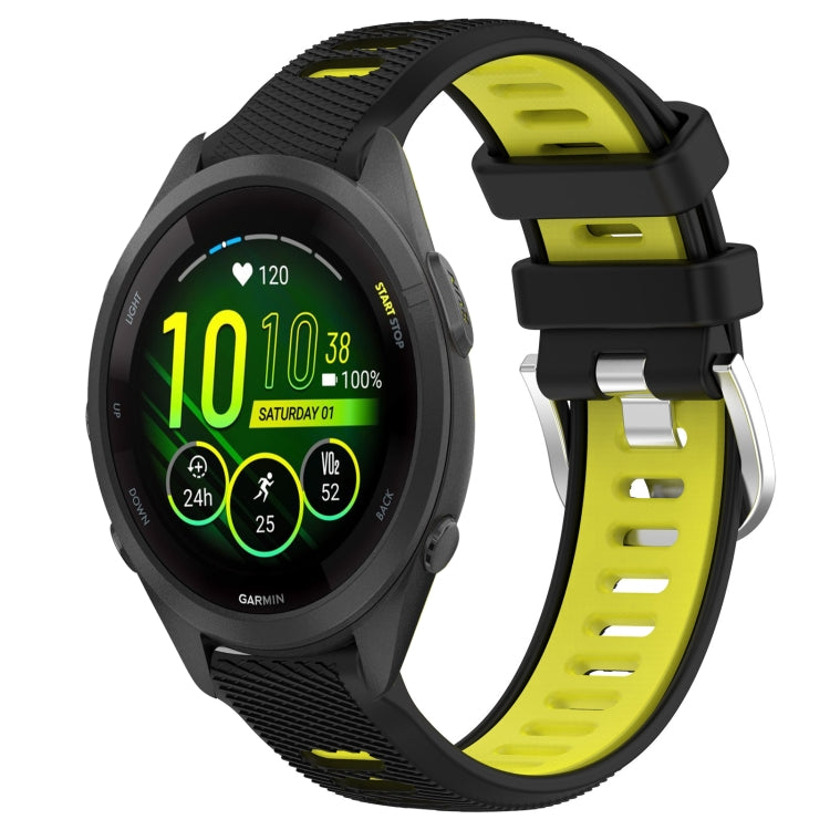 For Garmin Forerunner 265S 18mm Sports Two-Color Steel Buckle Silicone Watch Band(Black+Lime Green) - Smart Wear by PMC TechLife | Online Shopping South Africa | PMC TechLife