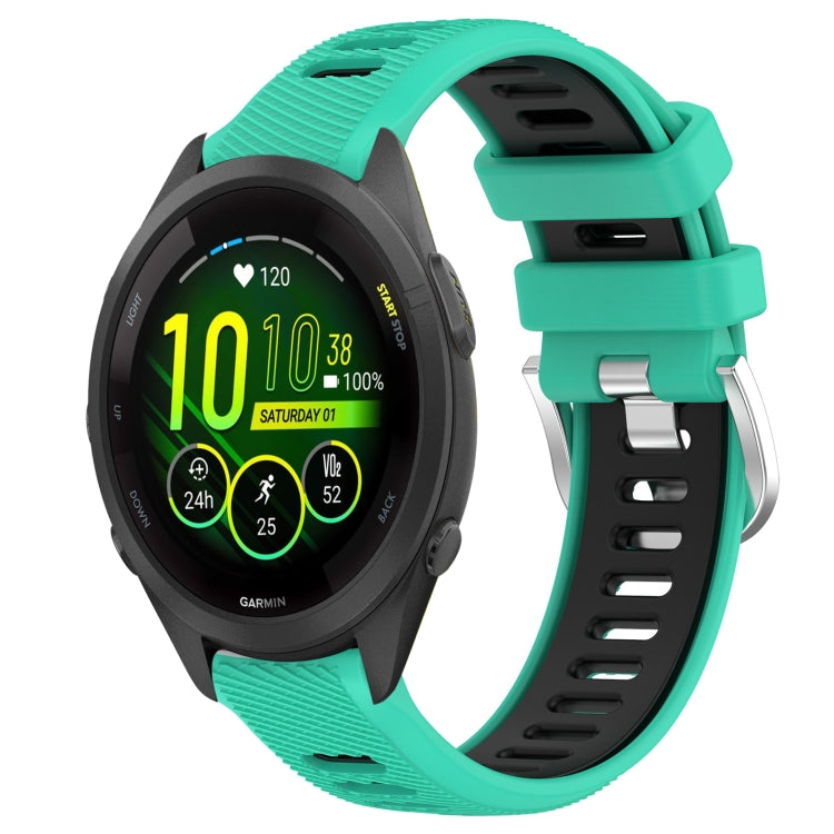 For Garmin Forerunner 265S 18mm Sports Two-Color Steel Buckle Silicone Watch Band(Lake Blue+Black) - Smart Wear by PMC TechLife | Online Shopping South Africa | PMC TechLife