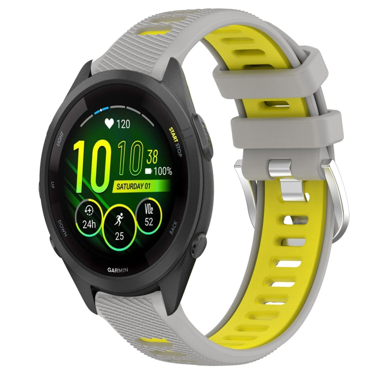 For Garmin Forerunner 265S 18mm Sports Two-Color Steel Buckle Silicone Watch Band(Grey+Yellow) - Smart Wear by PMC TechLife | Online Shopping South Africa | PMC TechLife