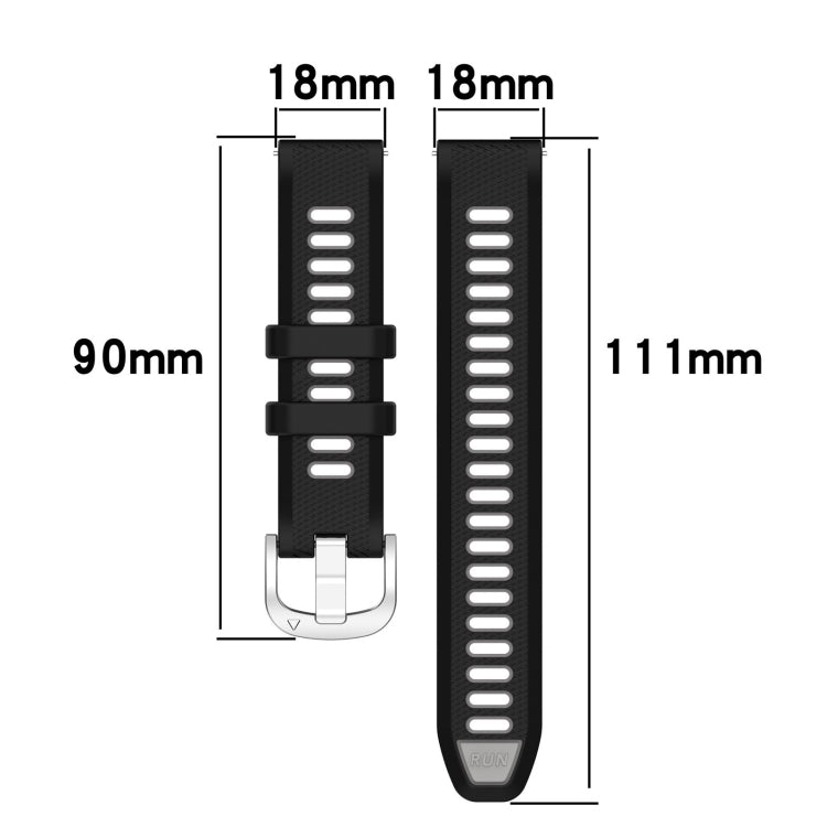 For Garmin Forerunner 265S 18mm Sports Two-Color Steel Buckle Silicone Watch Band(Black+Grey) - Smart Wear by PMC TechLife | Online Shopping South Africa | PMC TechLife