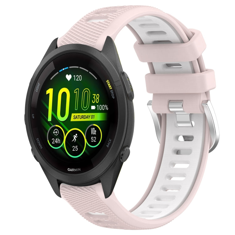 For Garmin Forerunner 265S Music 18mm Sports Two-Color Steel Buckle Silicone Watch Band(Pink+White) - Smart Wear by PMC TechLife | Online Shopping South Africa | PMC TechLife