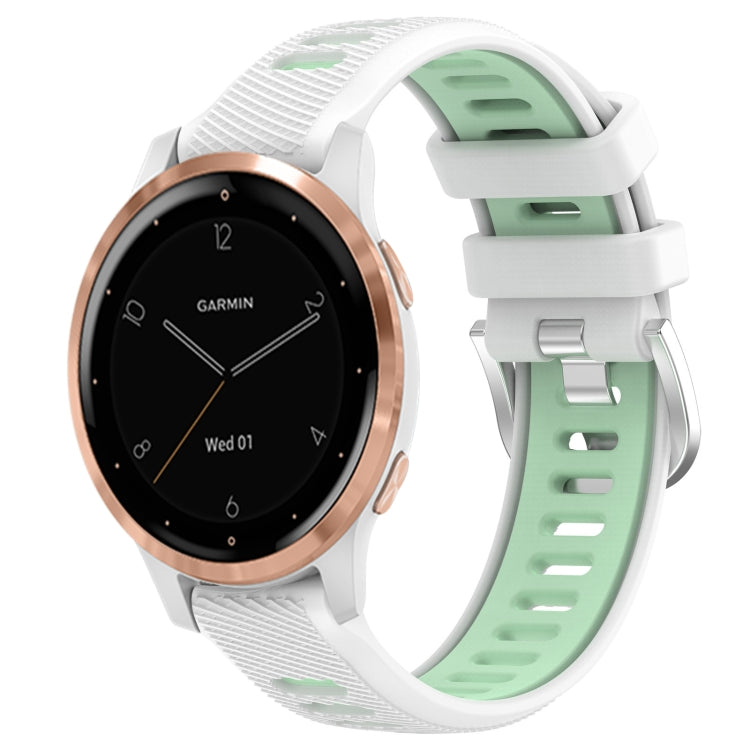 For Garmin Active S 18mm Sports Two-Color Steel Buckle Silicone Watch Band(White+Teal) - Smart Wear by PMC TechLife | Online Shopping South Africa | PMC TechLife