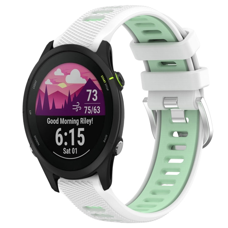 For Garmin Forerunner 255S 18mm Sports Two-Color Steel Buckle Silicone Watch Band(White+Teal) - Smart Wear by PMC TechLife | Online Shopping South Africa | PMC TechLife
