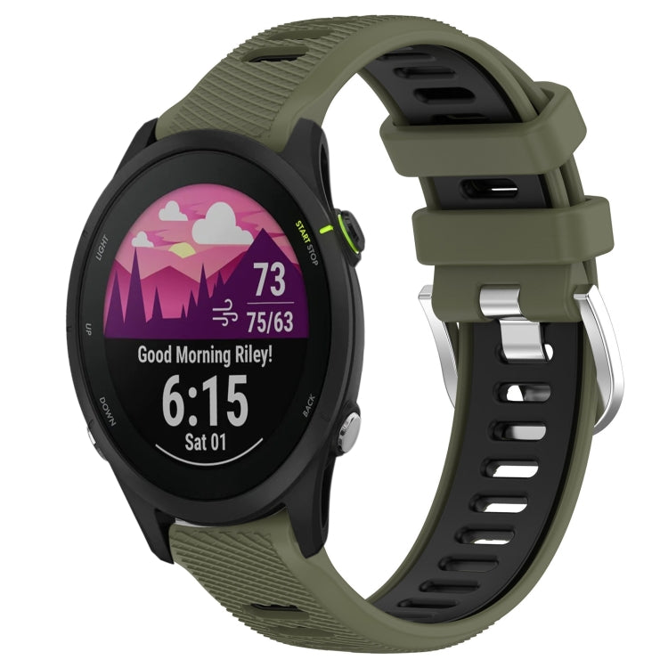 For Garmin Forerunner 255S 18mm Sports Two-Color Steel Buckle Silicone Watch Band(Army Green+Black) - Smart Wear by PMC TechLife | Online Shopping South Africa | PMC TechLife