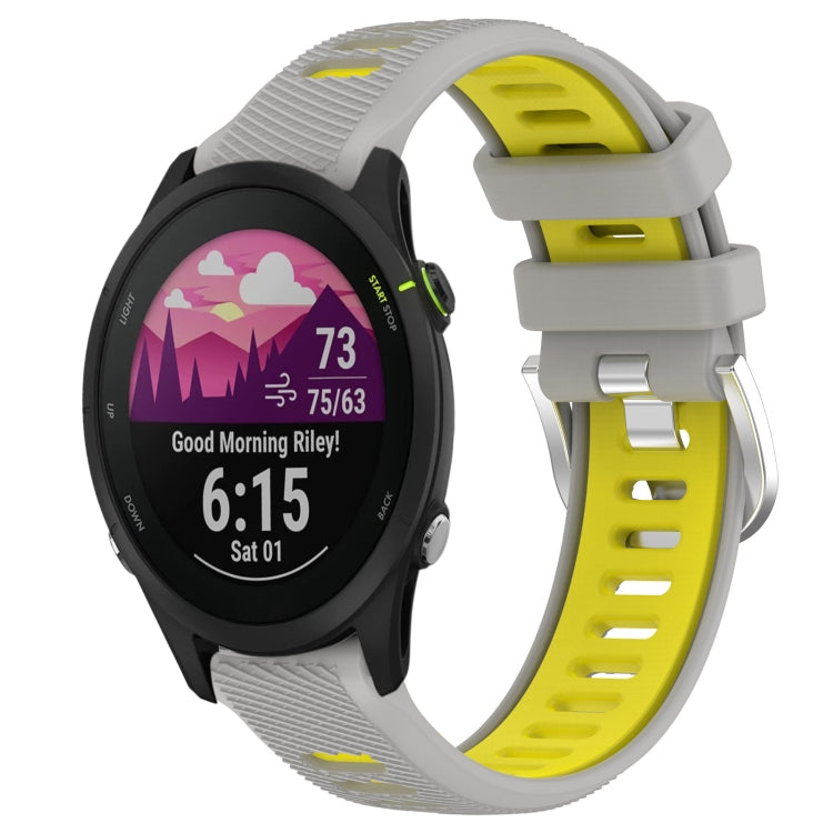 For Garmin Forerunner 255S 18mm Sports Two-Color Steel Buckle Silicone Watch Band(Grey+Yellow) - Smart Wear by PMC TechLife | Online Shopping South Africa | PMC TechLife