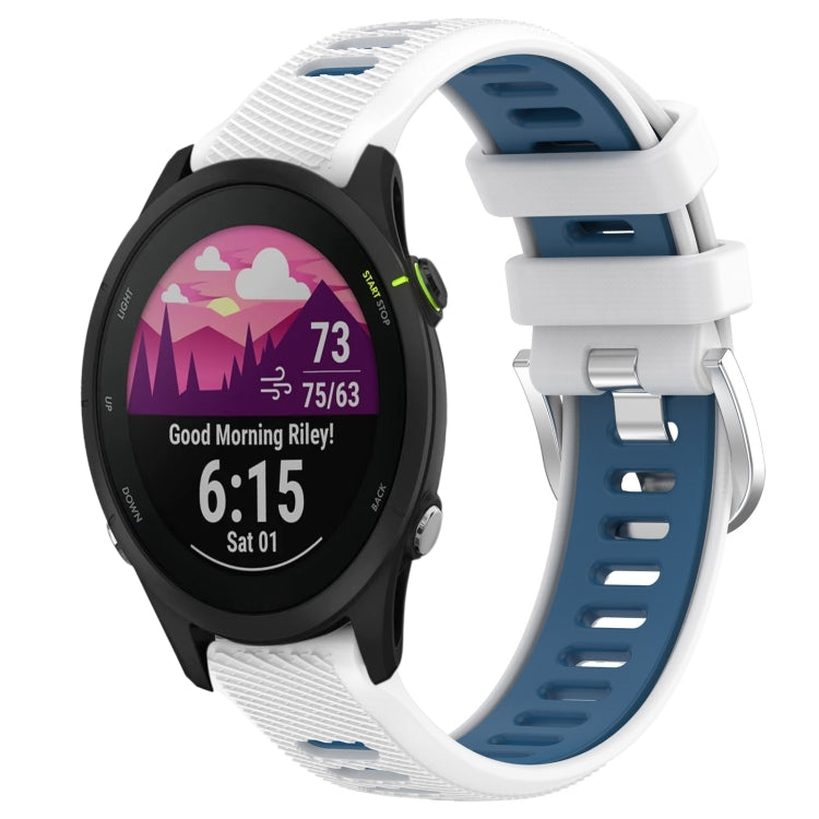 For Garmin Forerunner 255S Music 18mm Sports Two-Color Steel Buckle Silicone Watch Band(White+Blue) - Smart Wear by PMC TechLife | Online Shopping South Africa | PMC TechLife
