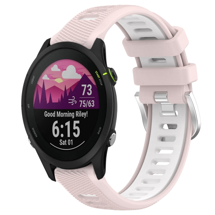 For Garmin Forerunner 255S Music 18mm Sports Two-Color Steel Buckle Silicone Watch Band(Pink+White) - Smart Wear by PMC TechLife | Online Shopping South Africa | PMC TechLife