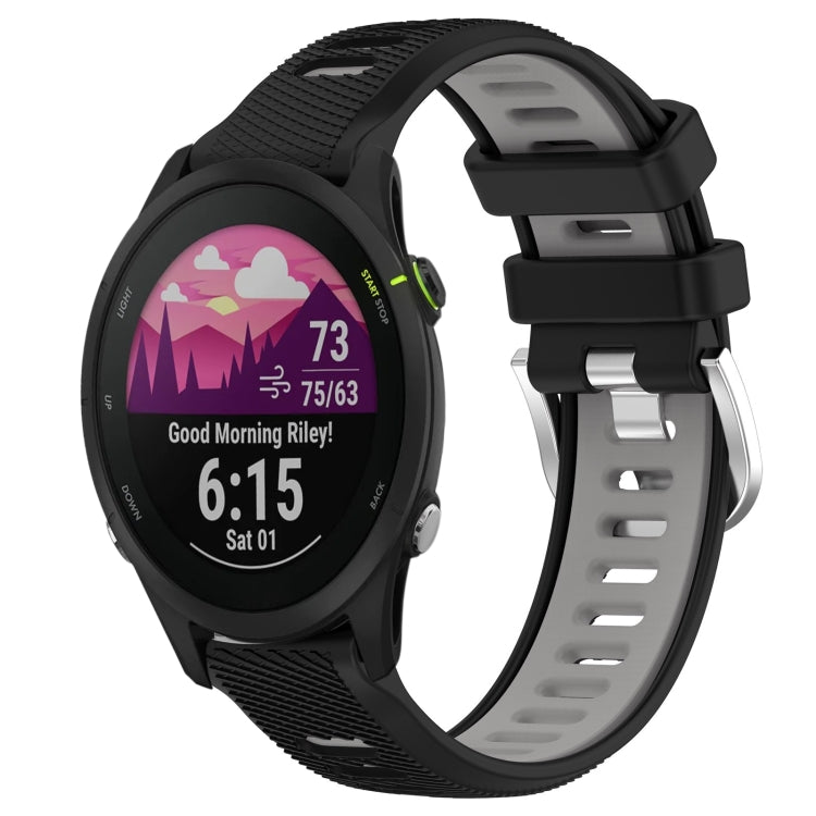 For Garmin Forerunner 255S Music 18mm Sports Two-Color Steel Buckle Silicone Watch Band(Black+Grey) -  by PMC TechLife | Online Shopping South Africa | PMC TechLife