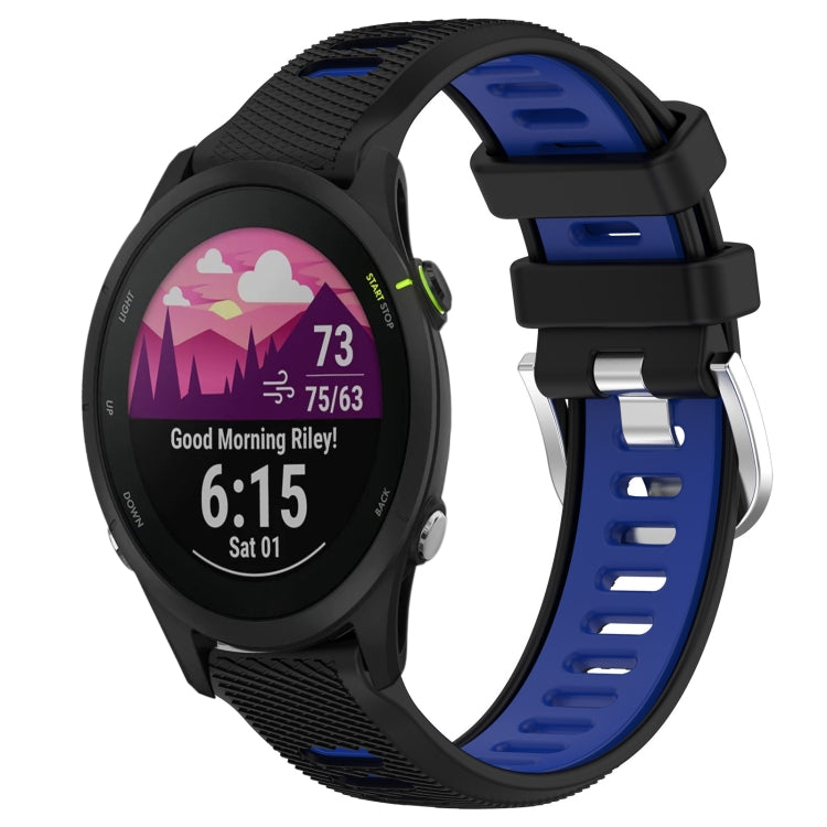 For Garmin Forerunner 255S Music 18mm Sports Two-Color Steel Buckle Silicone Watch Band(Black+Blue) - Smart Wear by PMC TechLife | Online Shopping South Africa | PMC TechLife