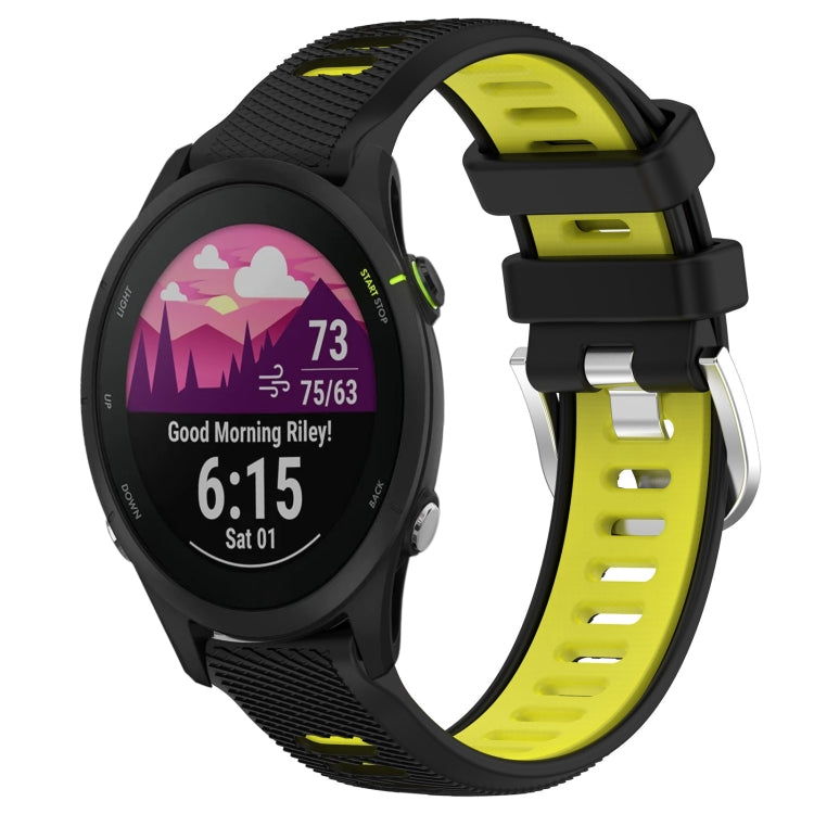 For Garmin Forerunner 255S Music 18mm Sports Two-Color Steel Buckle Silicone Watch Band(Black+Lime Green) - Smart Wear by PMC TechLife | Online Shopping South Africa | PMC TechLife
