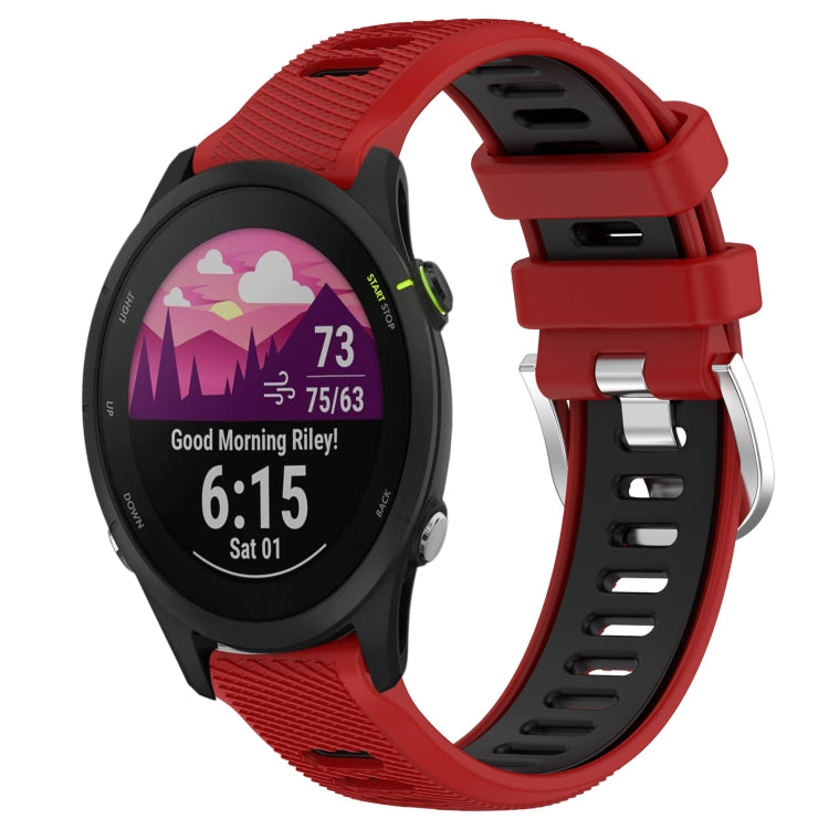 For Garmin Forerunner 255S Music 18mm Sports Two-Color Steel Buckle Silicone Watch Band(Red+Black) - Smart Wear by PMC TechLife | Online Shopping South Africa | PMC TechLife
