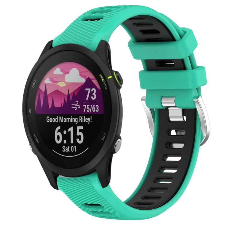 For Garmin Forerunner 255S Music 18mm Sports Two-Color Steel Buckle Silicone Watch Band(Lake Blue+Black) - Smart Wear by PMC TechLife | Online Shopping South Africa | PMC TechLife