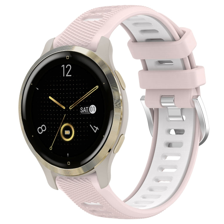 For Garmin Venu 2S 18mm Sports Two-Color Steel Buckle Silicone Watch Band(Pink+White) - Smart Wear by PMC TechLife | Online Shopping South Africa | PMC TechLife