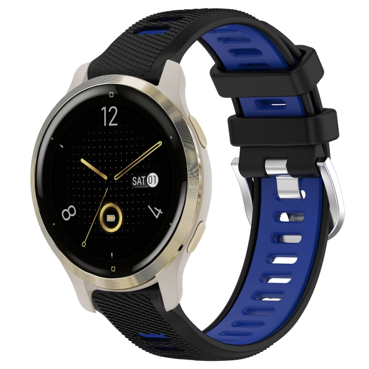 For Garmin Venu 2S 18mm Sports Two-Color Steel Buckle Silicone Watch Band(Black+Blue) - Smart Wear by PMC TechLife | Online Shopping South Africa | PMC TechLife