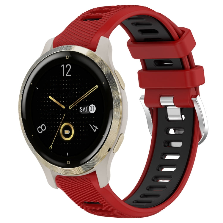 For Garmin Venu 2S 18mm Sports Two-Color Steel Buckle Silicone Watch Band(Red+Black) - Smart Wear by PMC TechLife | Online Shopping South Africa | PMC TechLife