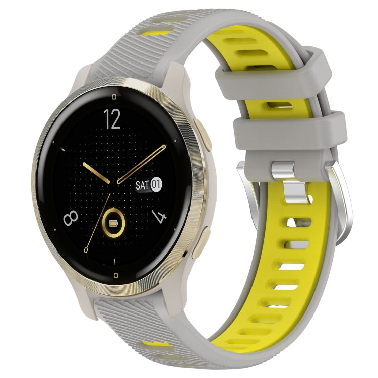 For Garmin Venu 2S 18mm Sports Two-Color Steel Buckle Silicone Watch Band(Grey+Yellow) - Smart Wear by PMC TechLife | Online Shopping South Africa | PMC TechLife